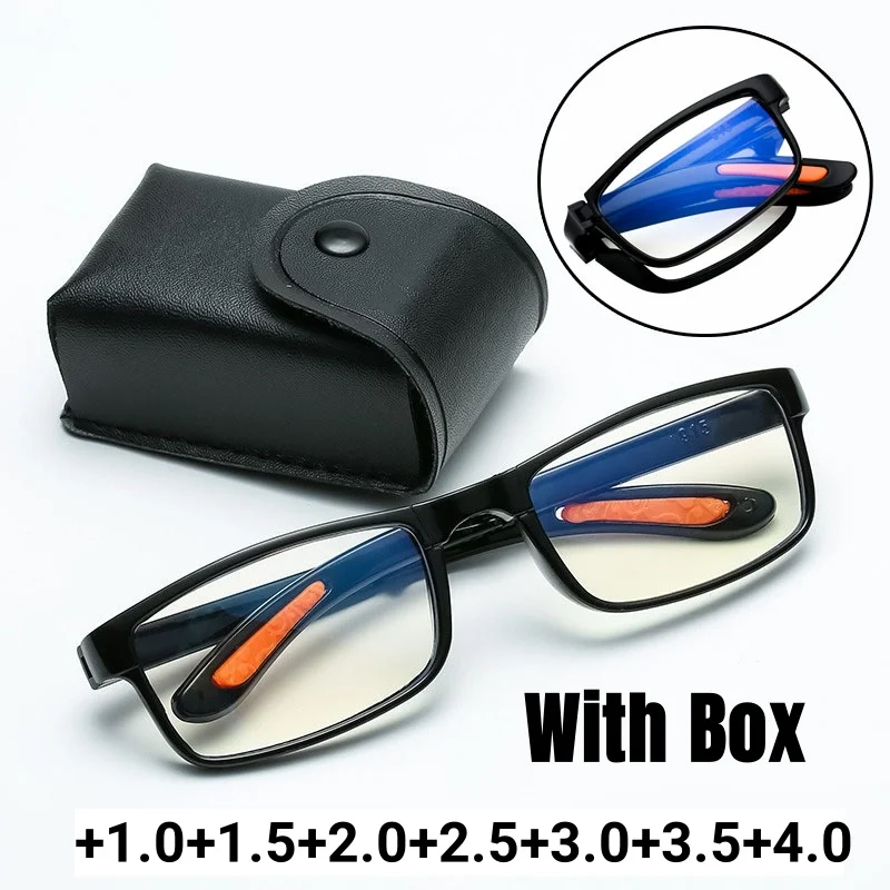 

Folding Reading Glasses with Box for Women Men Retro HD Lens Far Sight Eyeglasses Unisex Trendy Classic Presbyopia Eyewear