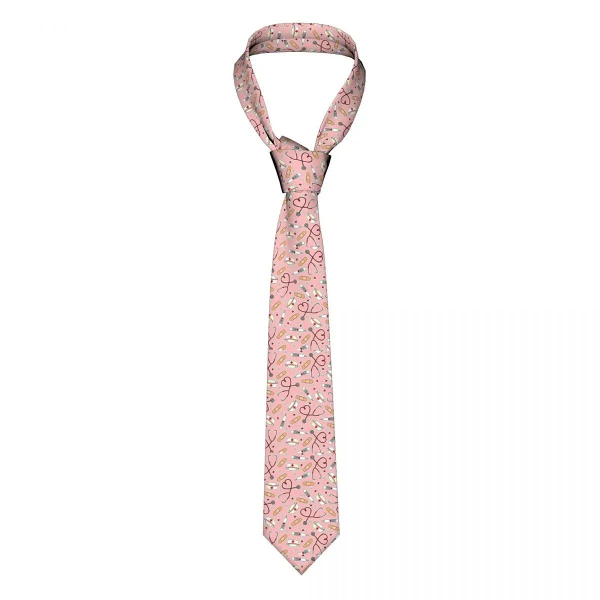 

Customized Pink Cartoon Nurse Tie for Men Classic Medical Nursing Silk Business Necktie