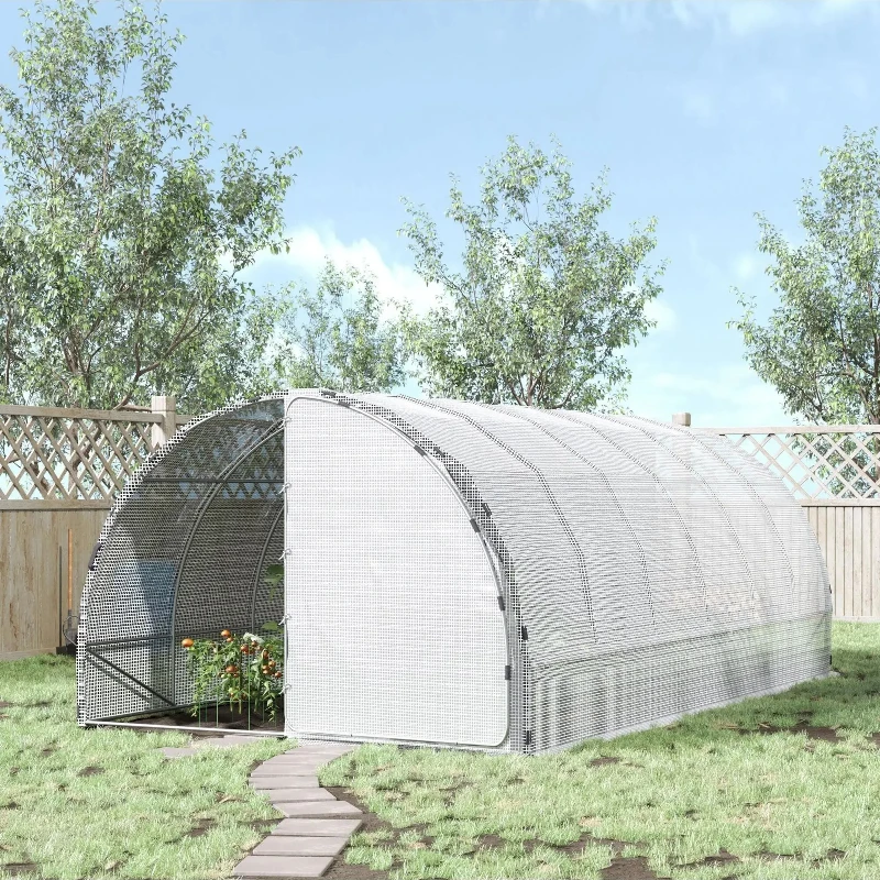 

# l Walk-In Tunnel Greenhouse, Extra-Large Garden Hot House Kit with 2 Hinged Doors, Reinforced Steel Frame