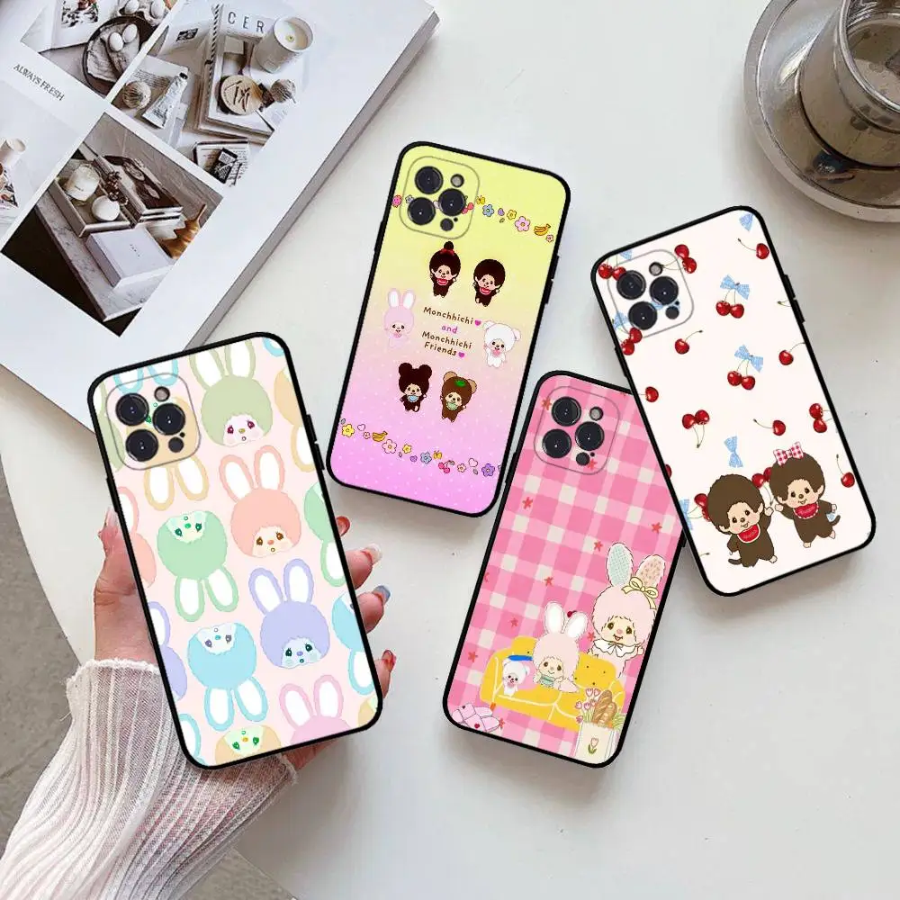 Cute M-monchhichis-s For IPhone 17 16 15 14 13 12 11 Pro Max Plus Shockproof Black Soft Phone Cover