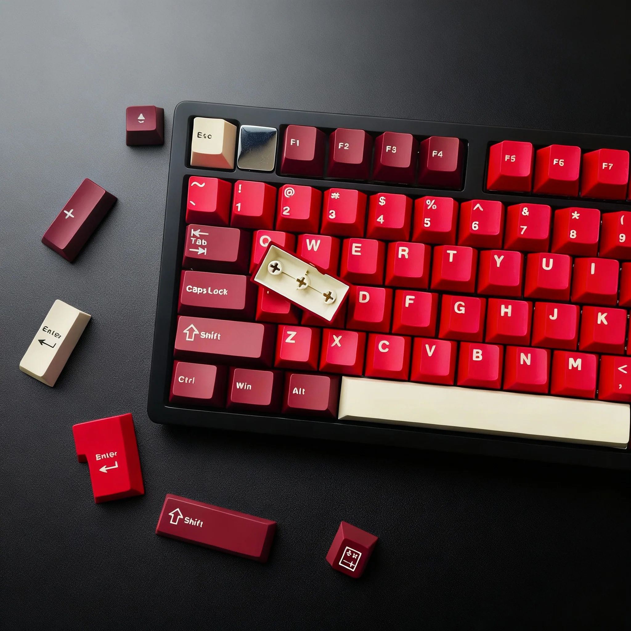 

126 клавиш, светло-красные колпачки из ПБТ с двойным выстрелом, колпачки для клавиш Cherry Profile в минималистском стиле для переключателей Cherry MX, игровые клавиатуры