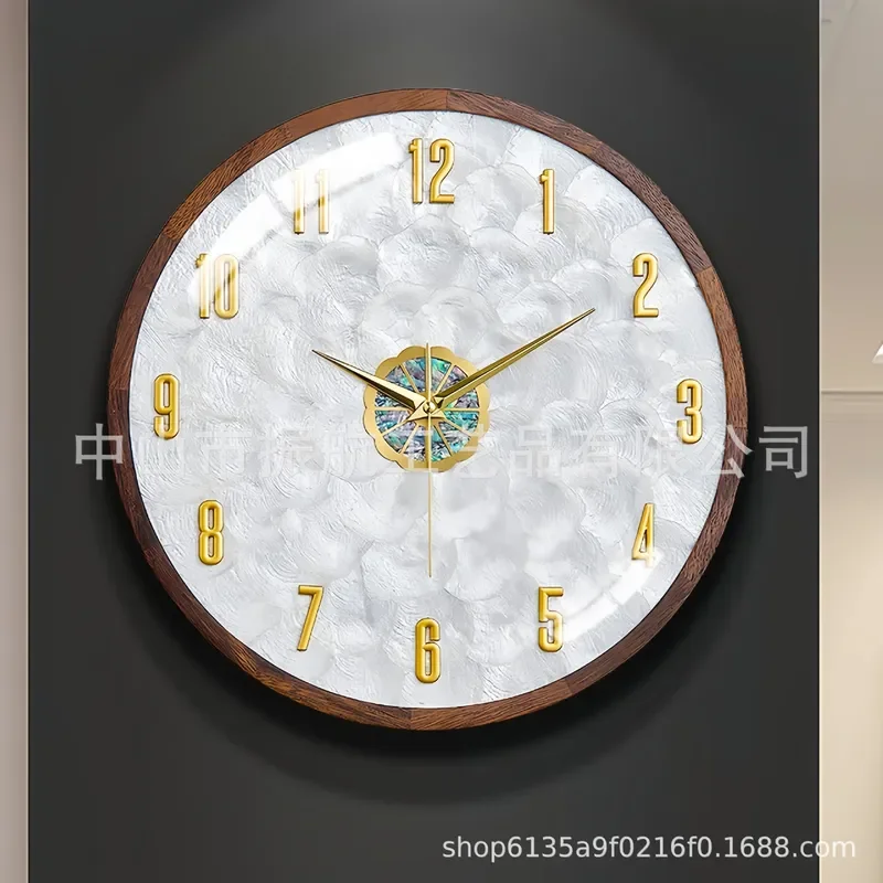2024 New Walnut Solid Wood Round Wall Clock Modern Simple Living Room Hanging Clock Household Radio Controlled Silent Decor