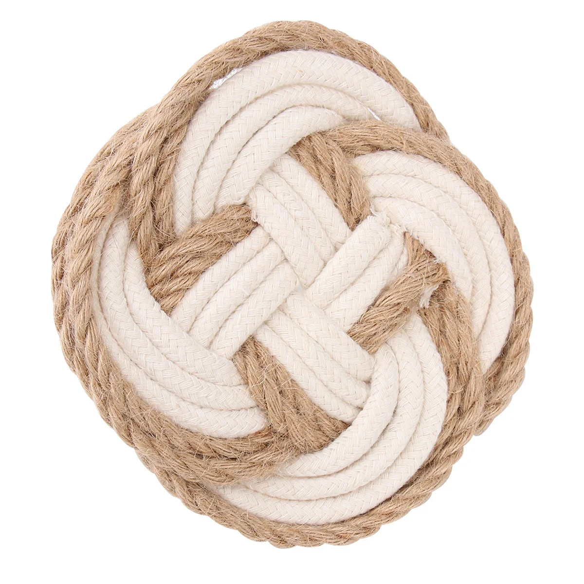 

Cotton Thread Hot Insulation Pad Round Shaped White Brown Non-Slip Placemat Decorative Weave Coaster for Home Cafe Use
