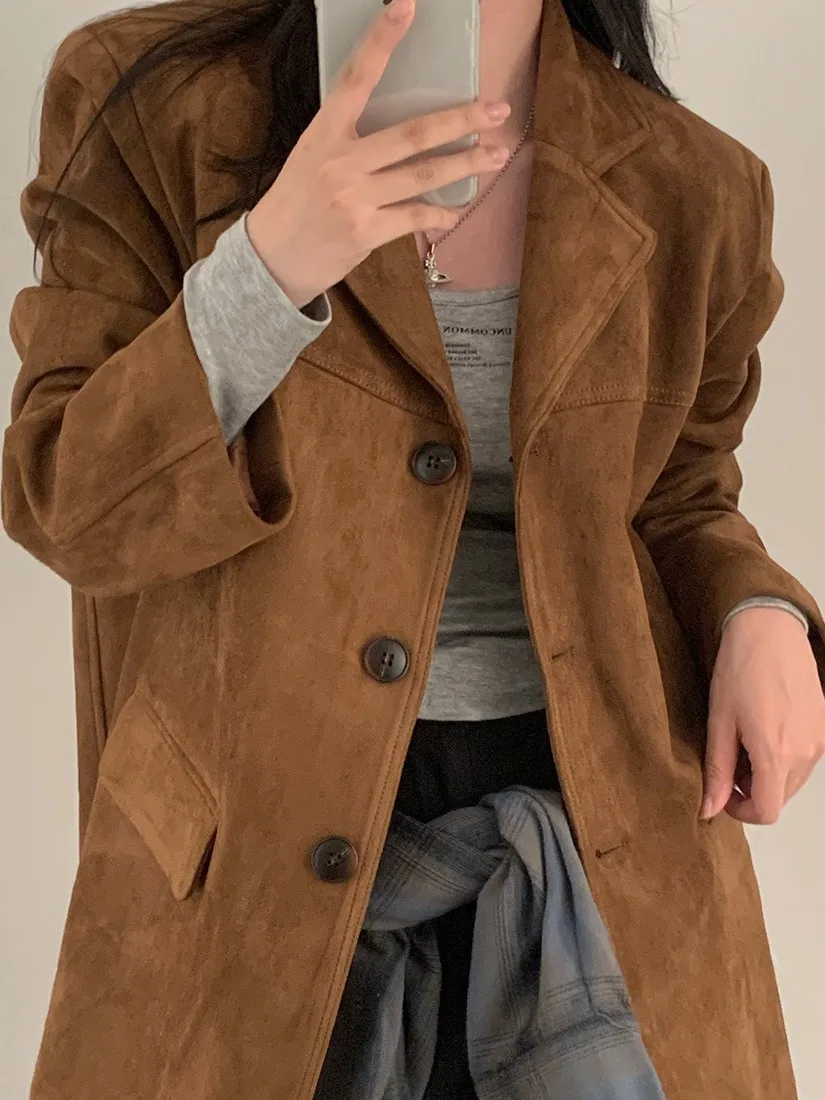 Reverie Style Women's Suit Jacket in Brown Color with Single Row of Buttons And Double Pockets for Business And Casual Wear