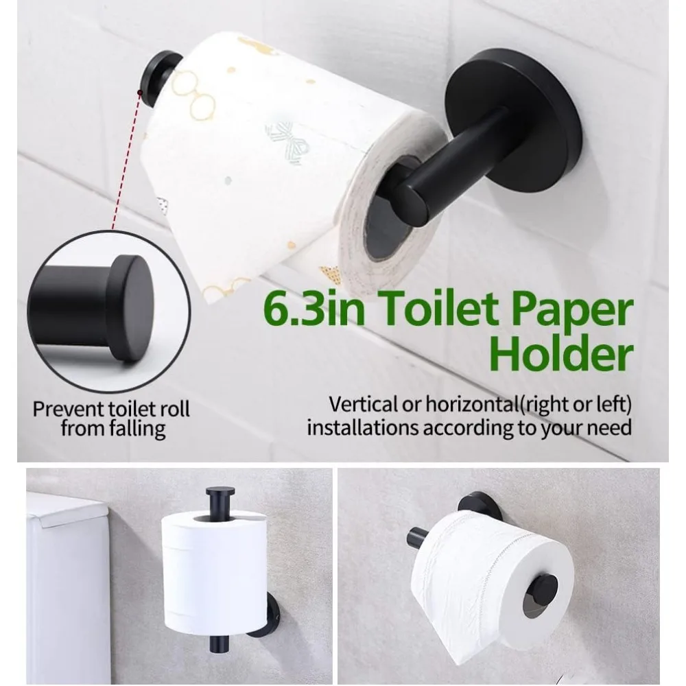 مجموعة أدوات الحمام كاملة مكونة من 20 قطعة باللون الأسود غير اللامع مع قضبان مناشف اليد وحاملات ورق التواليت وحلقات المناشف