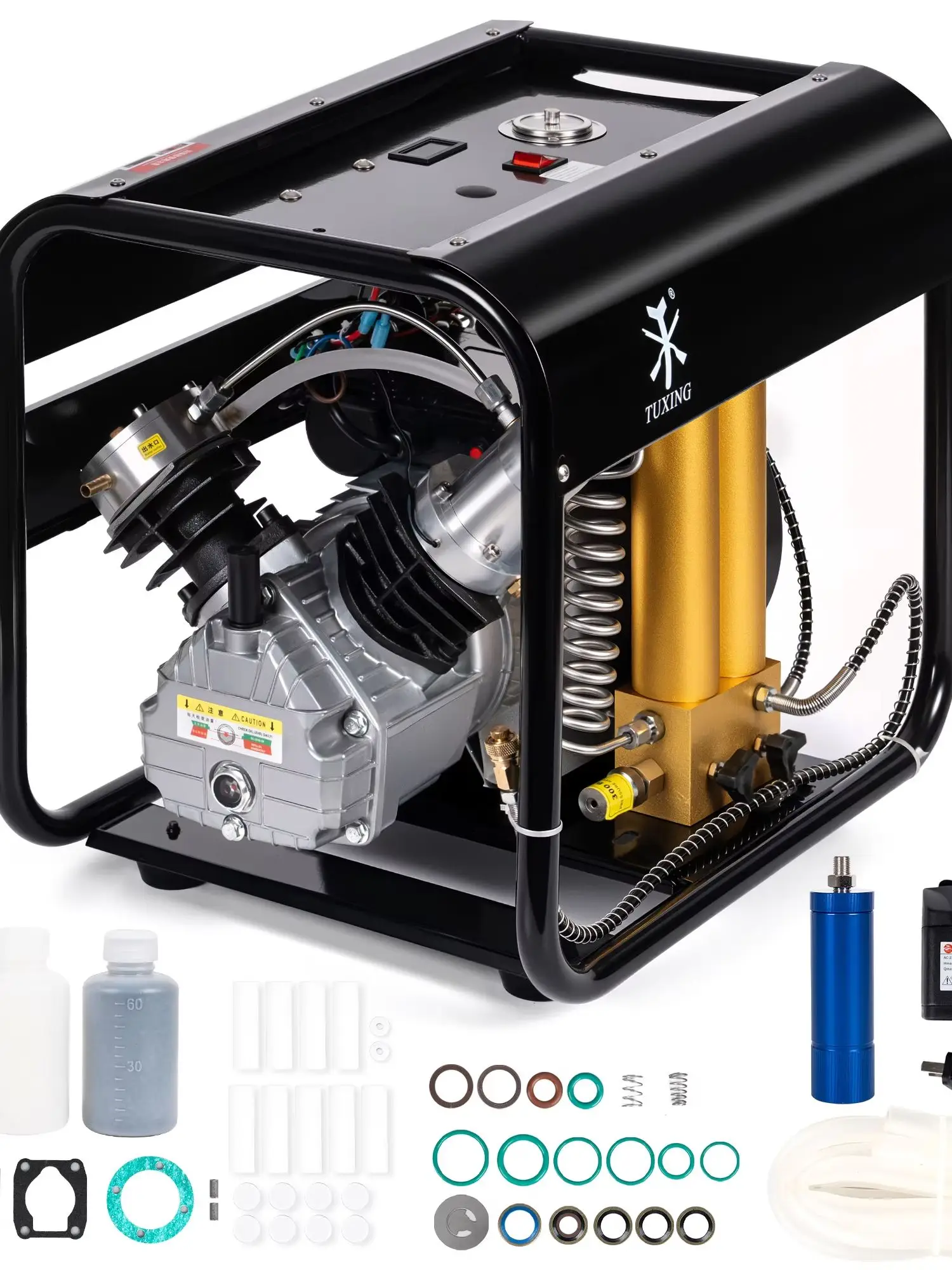 TUXING 300Bar PCP Luftkompressor 4500Psi Hochdruck mit Auto-Stopp-Funktion und Doppelfiltervorrichtung für Tauchflaschen und PCP Luftgewehre