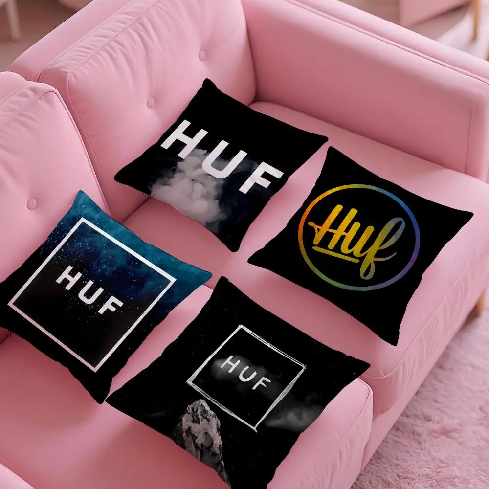 Skateboard Aesthetic Design H-HUF Pillow Case Silky Short Plush With Invisible Zipper Dustproof Sofa Cushion Cover