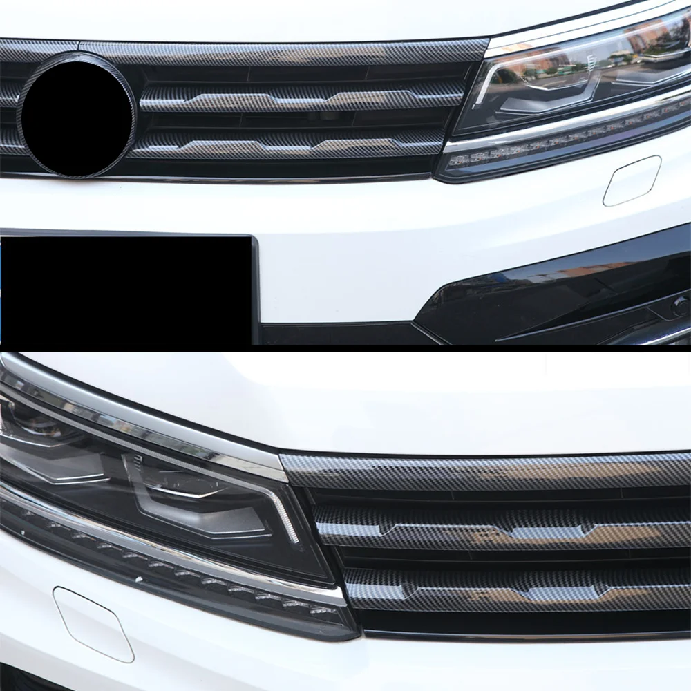 For Volkswagen VW Tiguan MK2 2017 2018 2019 2020 2021 Front Grille Sports Black Body Kit Center Grill molding Cover Strip Trim