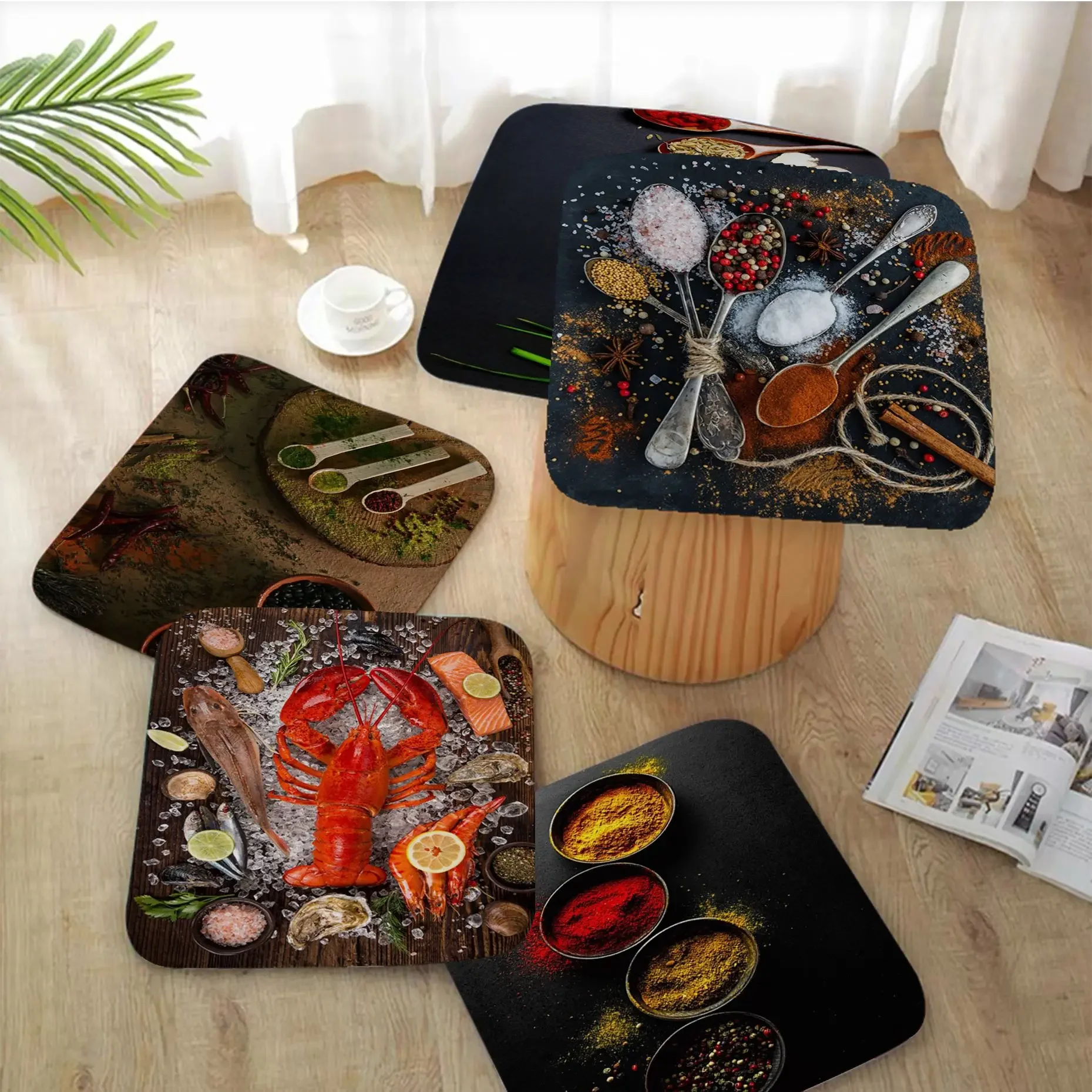 

Kitchen Seasoning Square Fabric Cushion Non-slip Living Room Sofa Decor Students Stool Tatami Office Chair Cushions