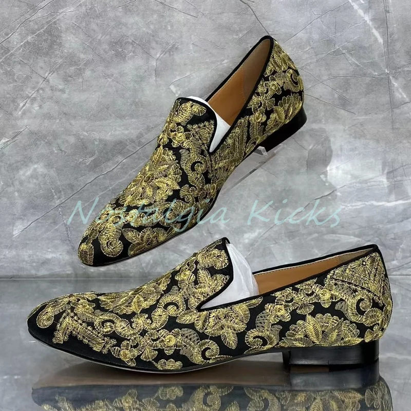 Модные черные лоферы без шнуровки из мягкой кожи, повседневные формальные туфли дерби с золотой вышивкой, универсальные удобные мужские свадебные туфли