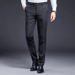 High Quality Men Suit Pants Smart Casual Office Trousers Business Pants For Men Wedding Party Dress Trousers Mens Stripe Pants