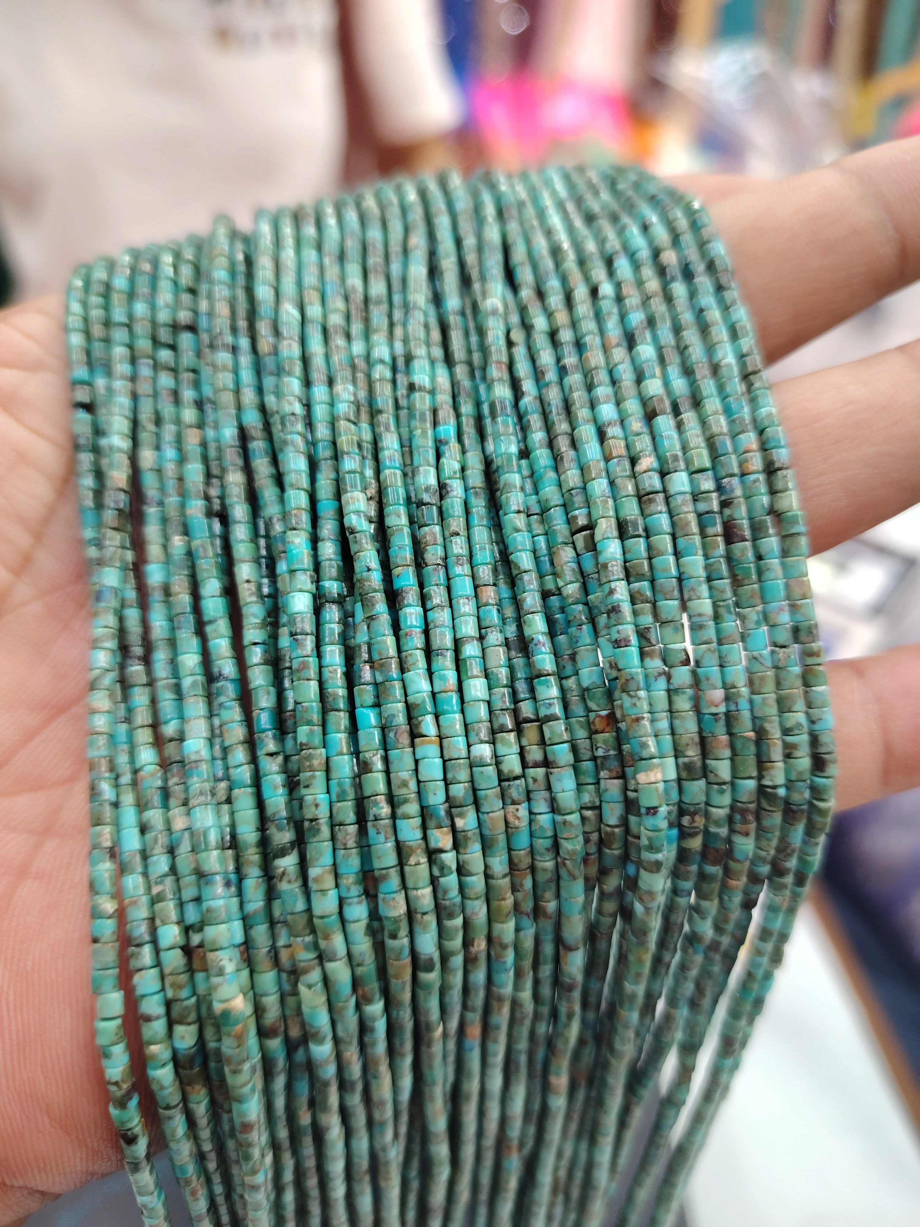 Wholesale Natural Hubei Turquoise 1x2mm/3mm Partition Straight Cut Length:39cm