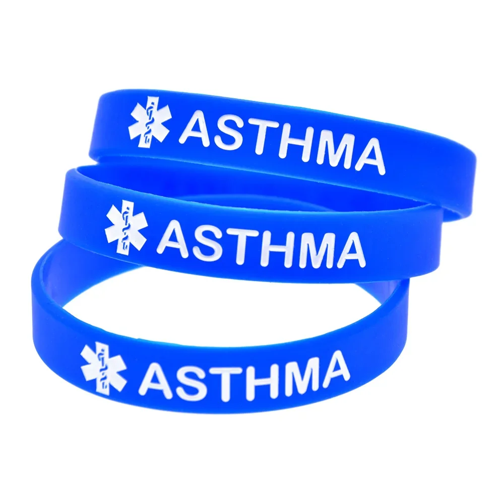 50 Pcs ASTHMA Silicone Rubber Bracelet Capital Letter for Emergency Adult Size 6 Colors