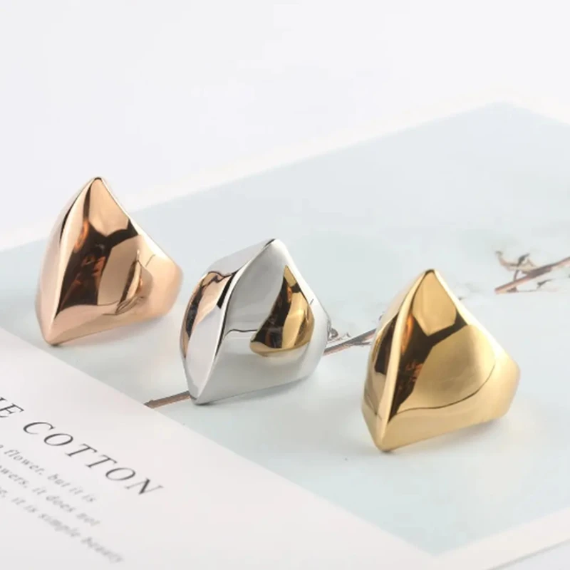 Larger Modern Wrap Wide Rings Women's Stainless Steel Geometric Finger Anillos Straight Line Polished Party Layered Chic Jewelry