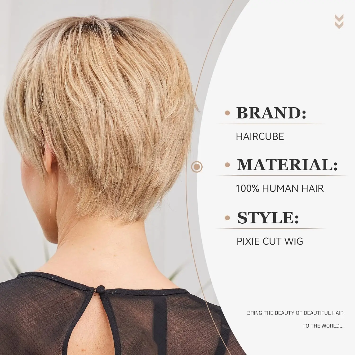 Haar würfel Echthaar Perücken Pixie Cut Bob Perücken mit Pony sandige blonde gerade geschichtete kurze Perücken für Frauen Echthaar Perücke