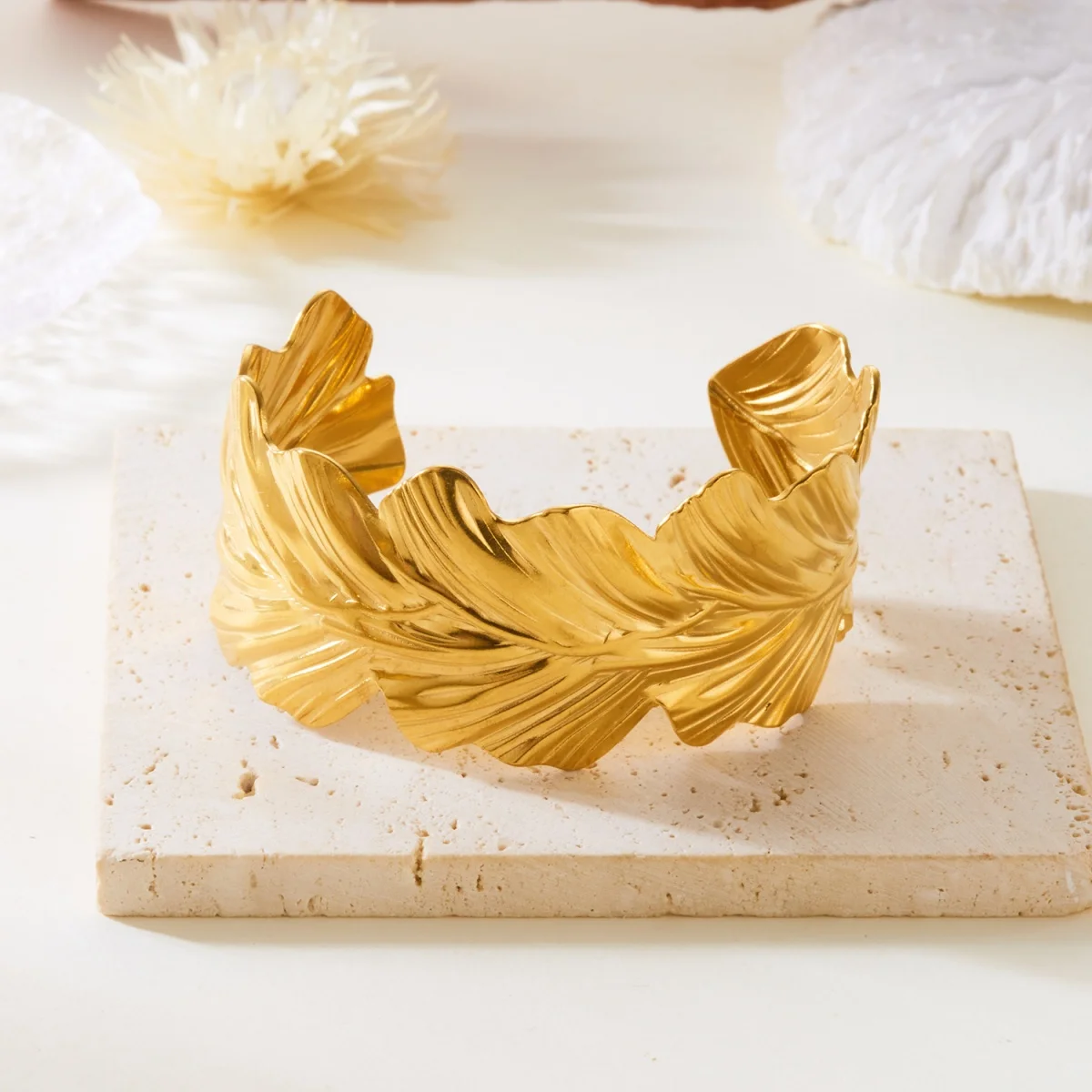 Vintage Edelstahl Breite Blätter Armbänder Für Frauen Männer Übertrieben Gold Farbe Pflanze Baum Blatt Chunky Armreifen Punk Schmuck