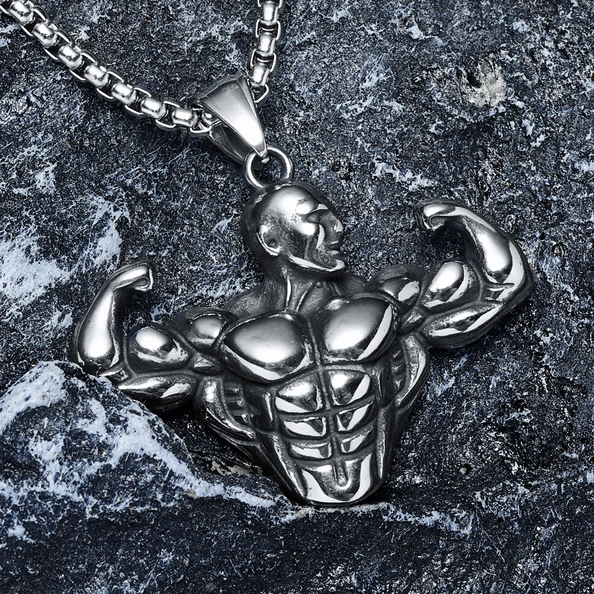 Strong Muscles Men Necklaces 316L Stainless Steel Bodybuilding Fitness Biceps Pendant Chain Punk Rock for Male Jewelry Xmas Gift