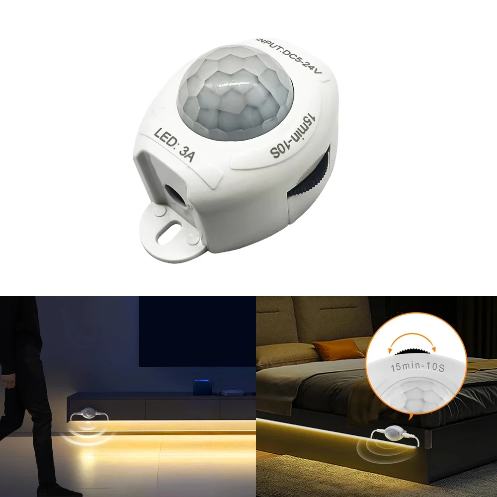 PIR Motion Sensor Switch 12V 5V 24V High Sensitive Movement LED Sensor Infrared Automatic Time Delay ON OFF for LED Strip Light