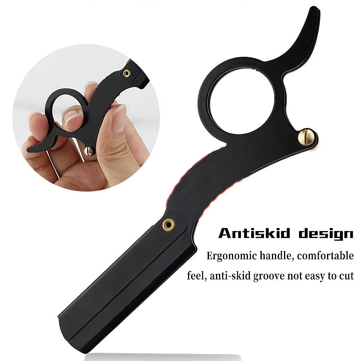 Stainless Steel Classic Double Edge Shaving Razor for Thumb Haircutting Bald Head Eyebrow Trimming Hairdressing Stand