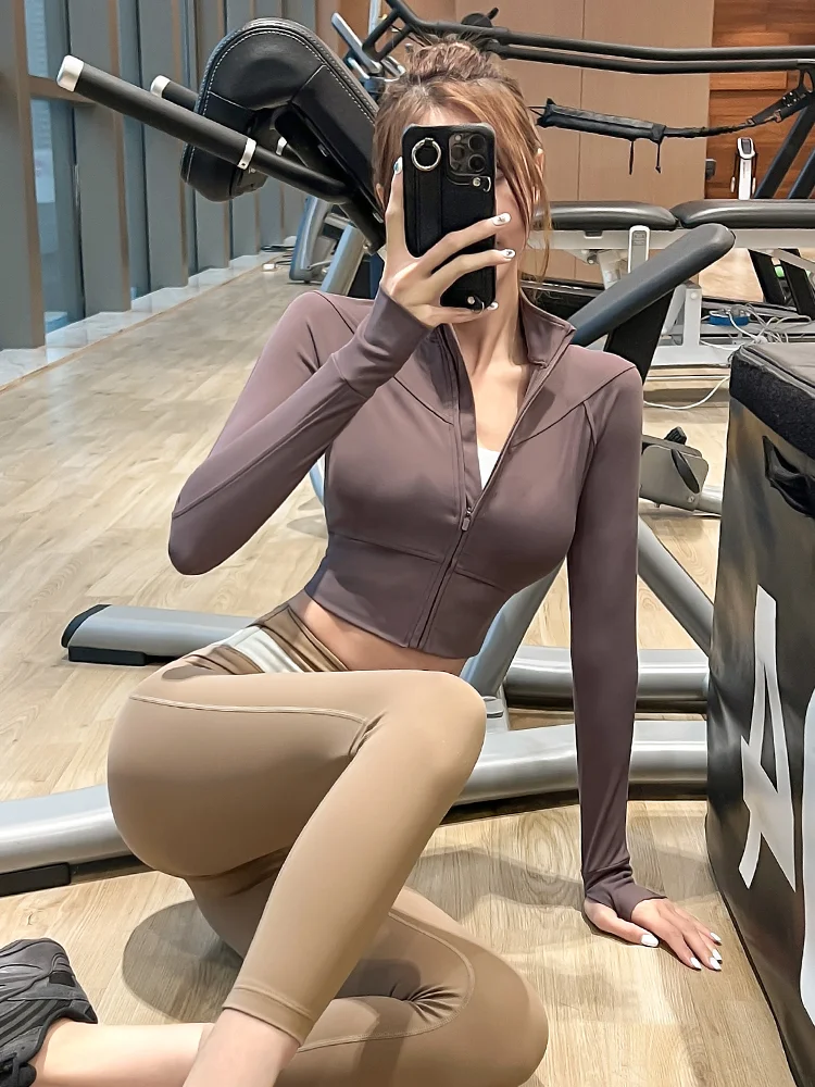 

Faionable Sportswear Jaet Women's Casual ort Fitn Yoga Fitn Clothes Zipper Closure Long Sve Slim Fit Silk Top