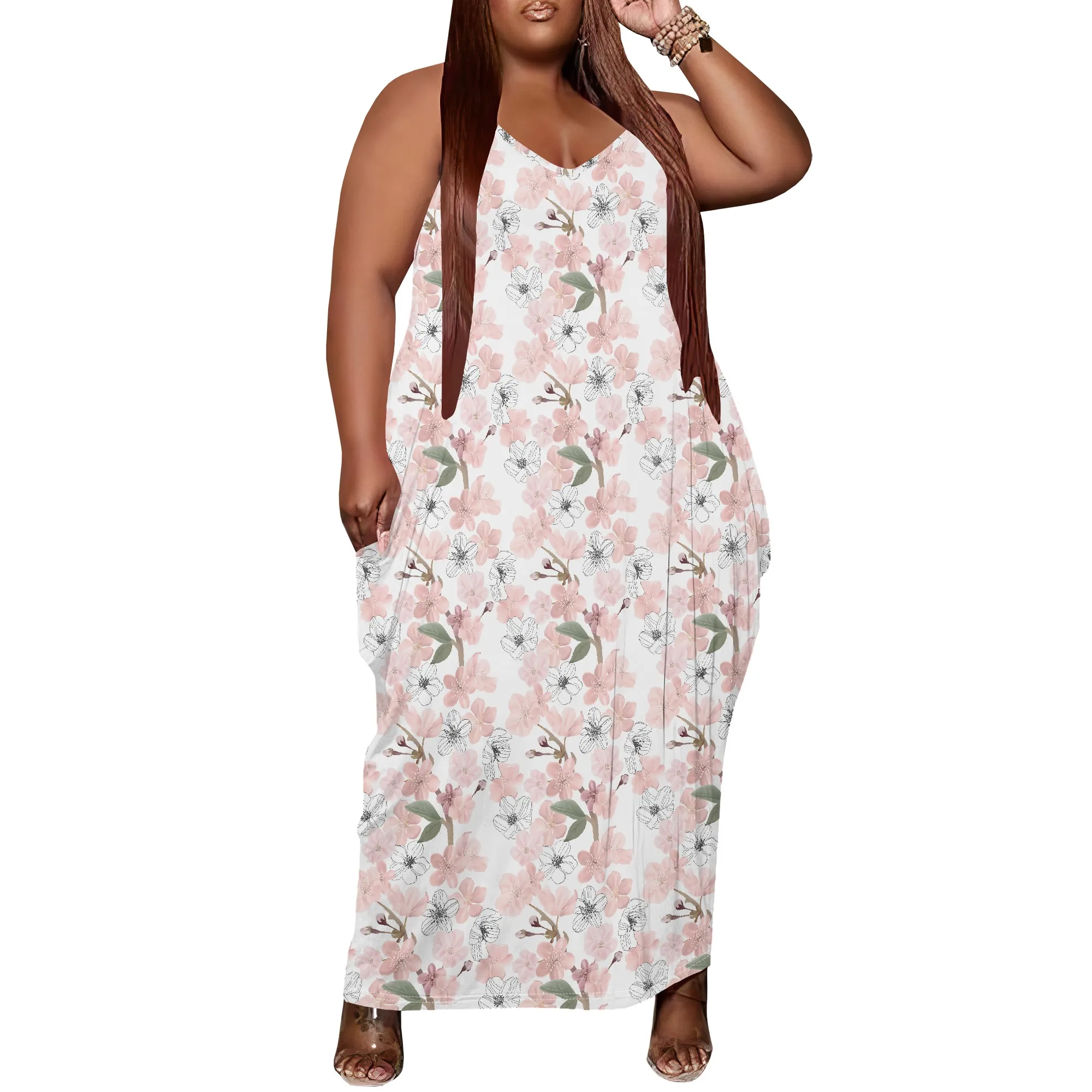 

Women's Plus Size Dress Floral Print Loose Strap Maxi Dress with Pocket Fashionable Free-spirited XL-6XL