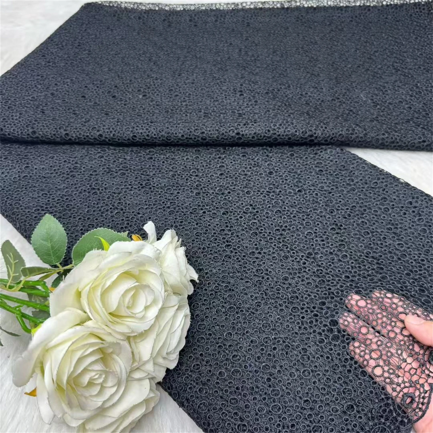 

Nigerian Pure Water Soluble Lace and Fabric Sequins African Guipure Cord Lace Fabric Embroidery Dresses For Women Latest 5 Yards