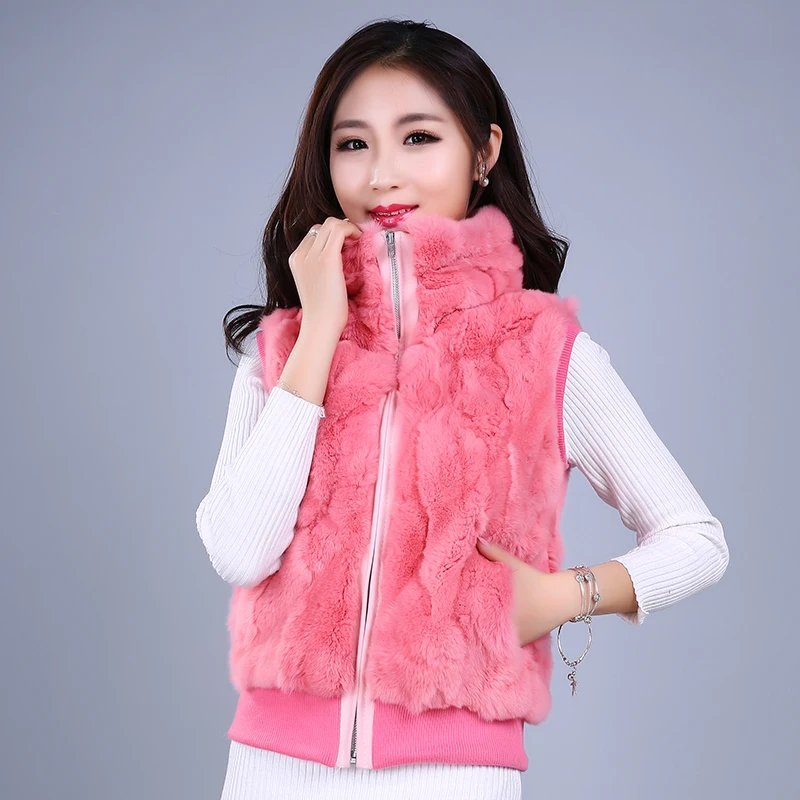 Real Fur Rabbit Korean Rabbit Fur Coat Natural Fur Vest Short Female Rabbit Vest Women Fur Coat Real Fur Coat Free Shipping