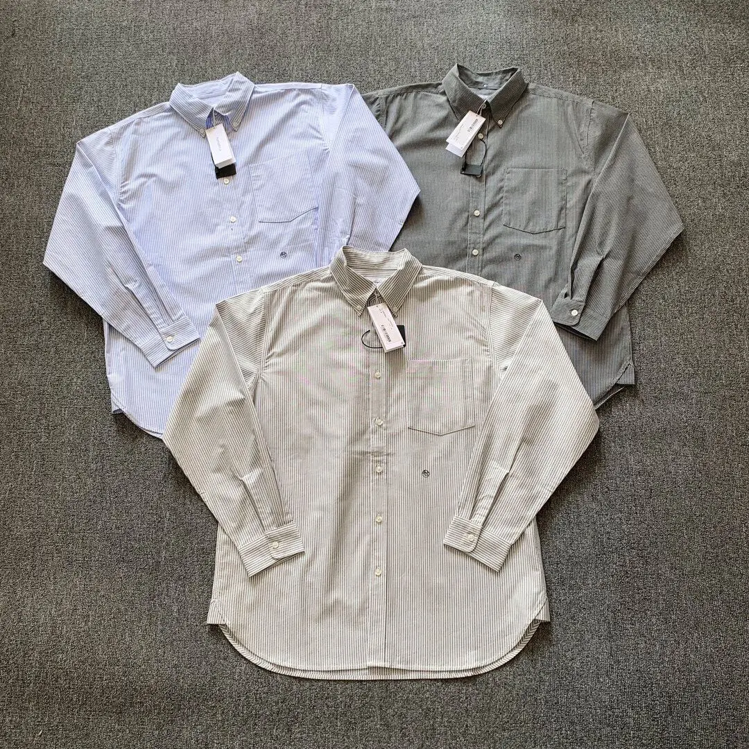 nanamica Cotton Striped Shirt Men Women Loose Soft Comfortable Lapel Shirt Vintage Streetwear Commute Daily Casual Tops