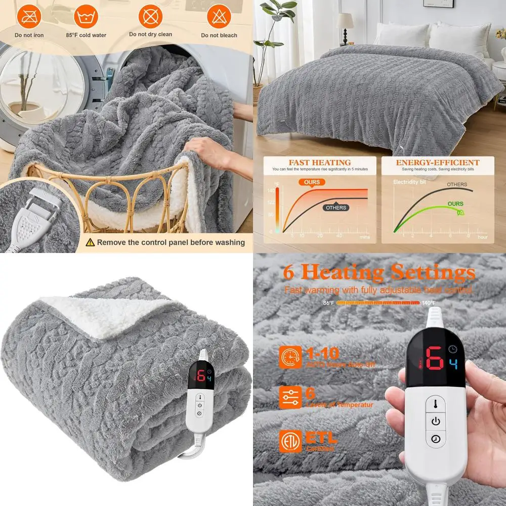 

Queen Size Electric Blanket with Dual Controls, 84x90, 6 Heat Levels, Auto-Off, Overheat Protection, Light Gray