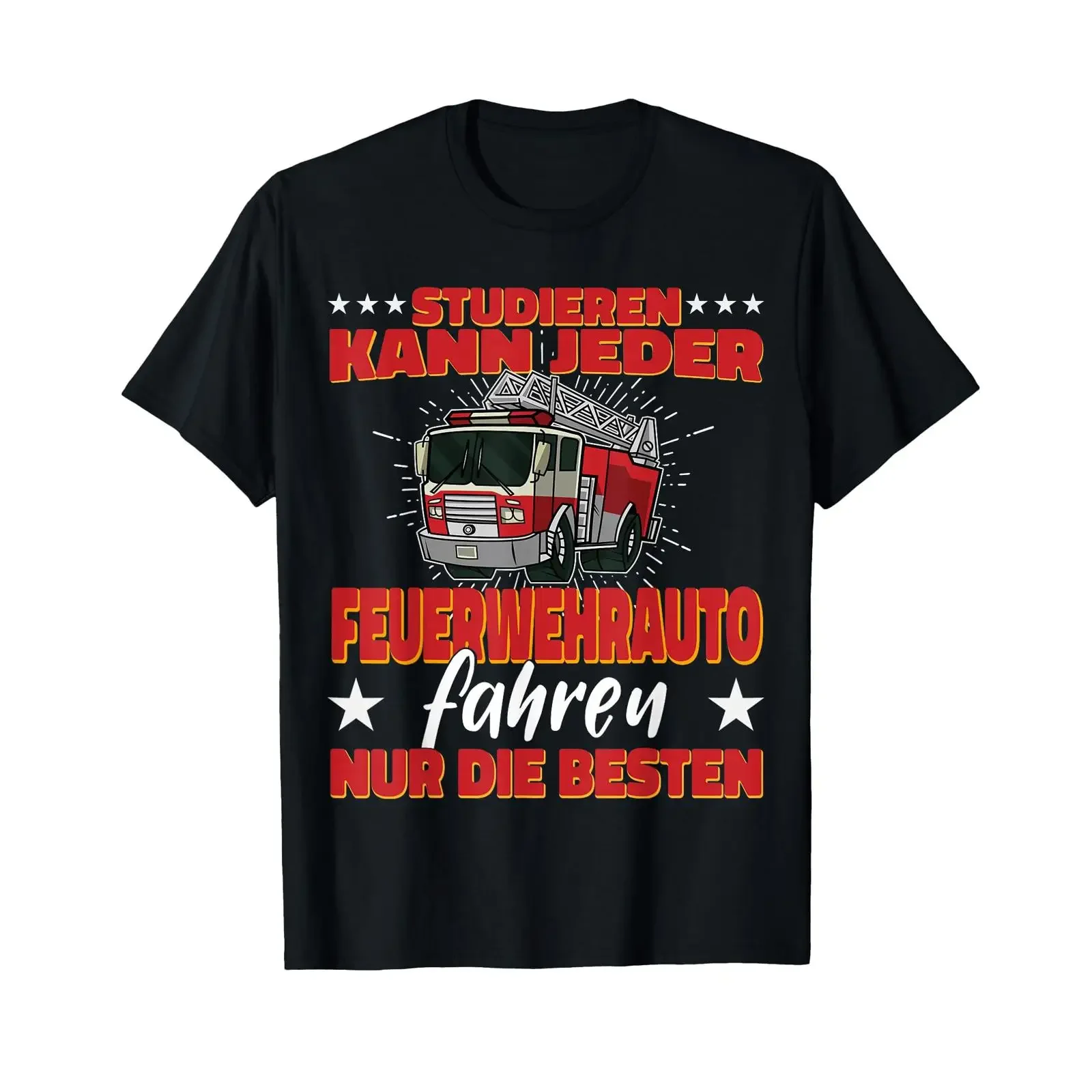 Studie: Kann Jeder Feuerwehrwagen Nur Die Besten Fahren? Schwarzes Vintage-T-Shirt, gewaschen, Streetwear-Grafik, vielseitige Mode für Herren