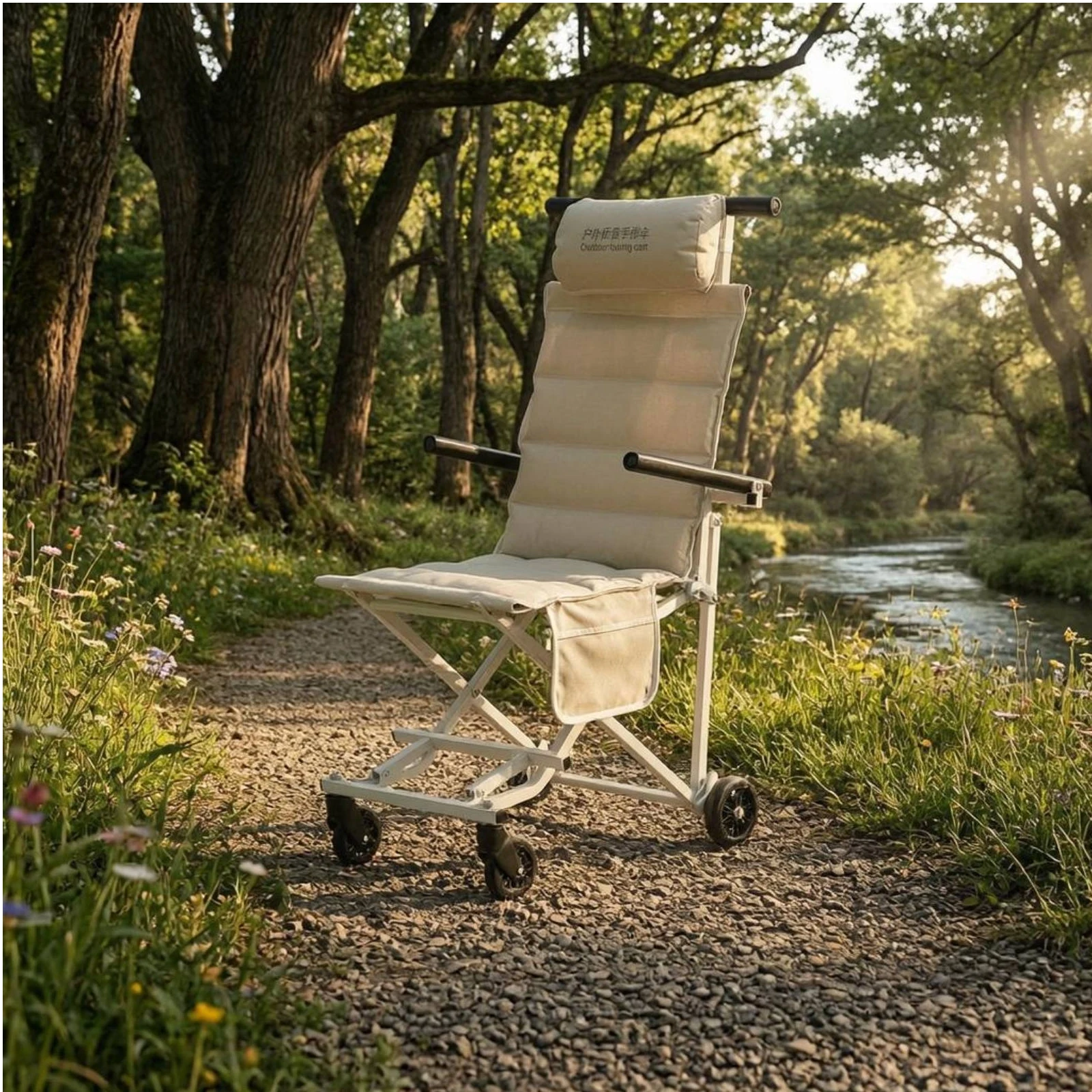 Outdoor Furniture Fabric - Foldable Push Wagon Chair Padded Folding