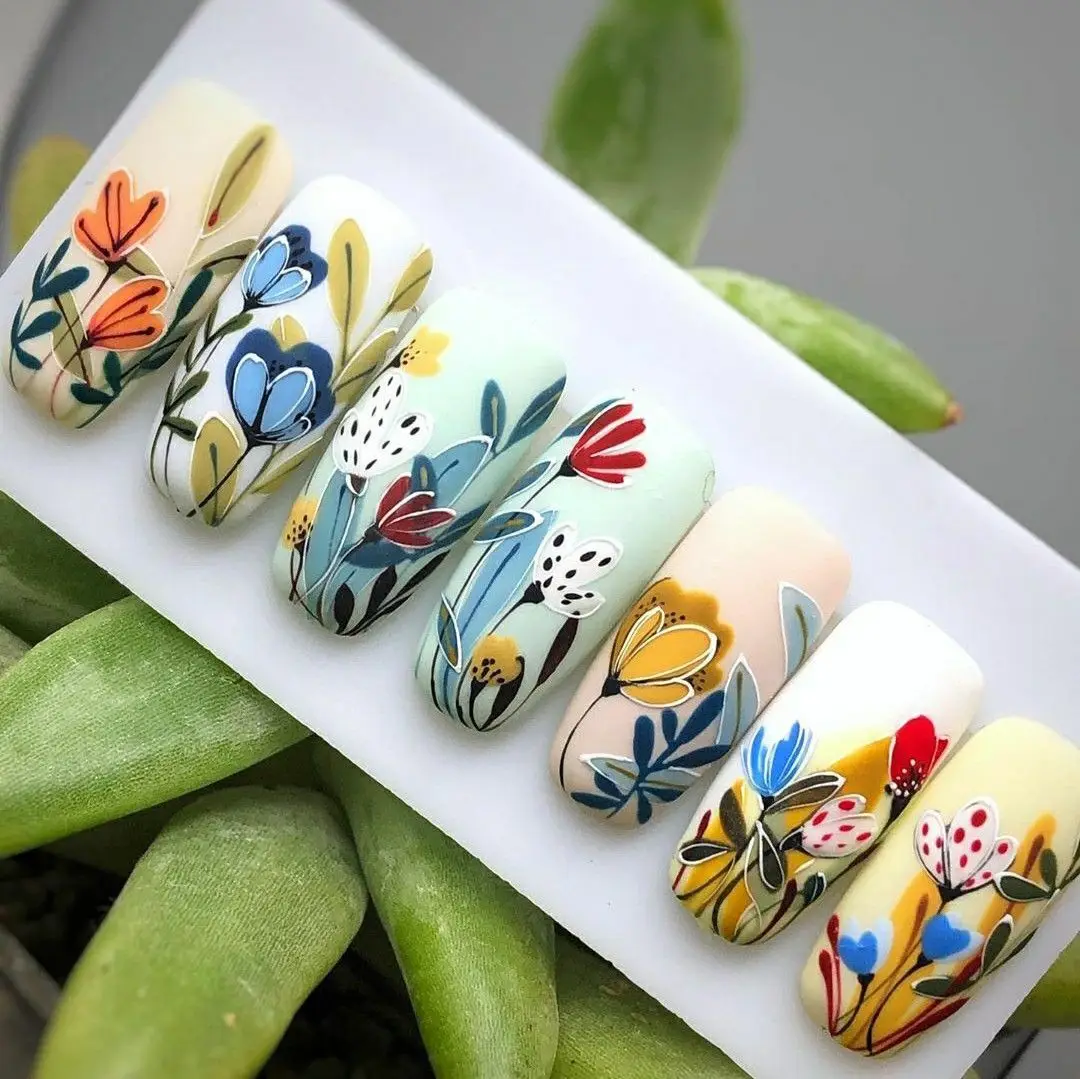 Autocollants pour ongles en feuille de gaufrage 5D, 1 pièce, blanc, Lily de la vallée, tulipe, attrape-rêves, vernis, fleurs de mariage, pointes coulissantes gravées *