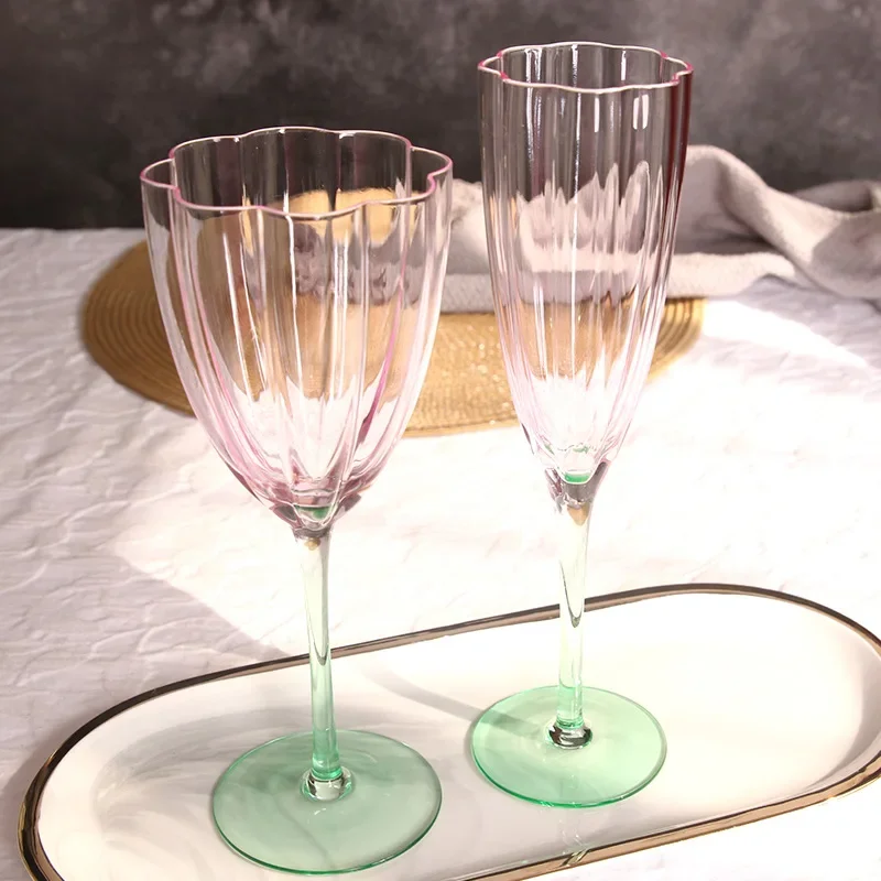 

2pcs glass gift high temperature resistant goblet gradient flower ancient cup glass