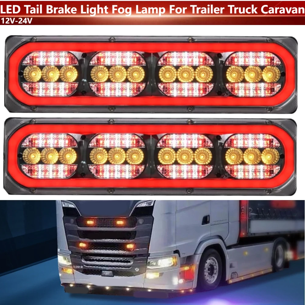

2Pcs/set LED Tail Lights Stop Brake Indicator Driving Turn Signal Reversing Fog Light For Trailer Truck Caravan Ute 46cm