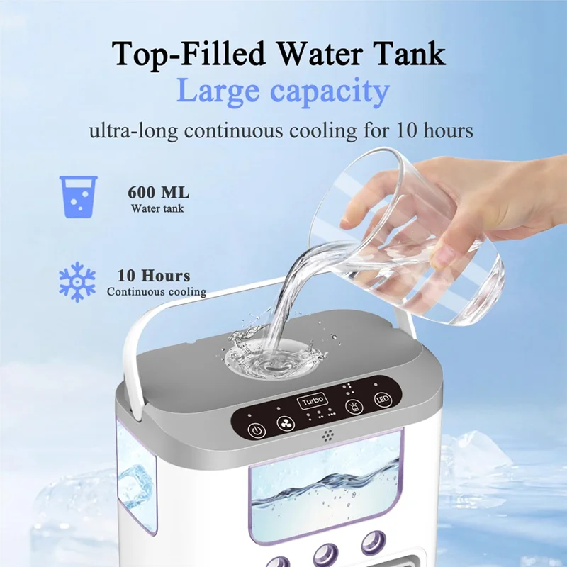 M14K-Mini Air Cooler Humidifier Quiet Portable Air Conditioner,Tabletop Evaporative Fan,7-Color LED Light For Home,Office