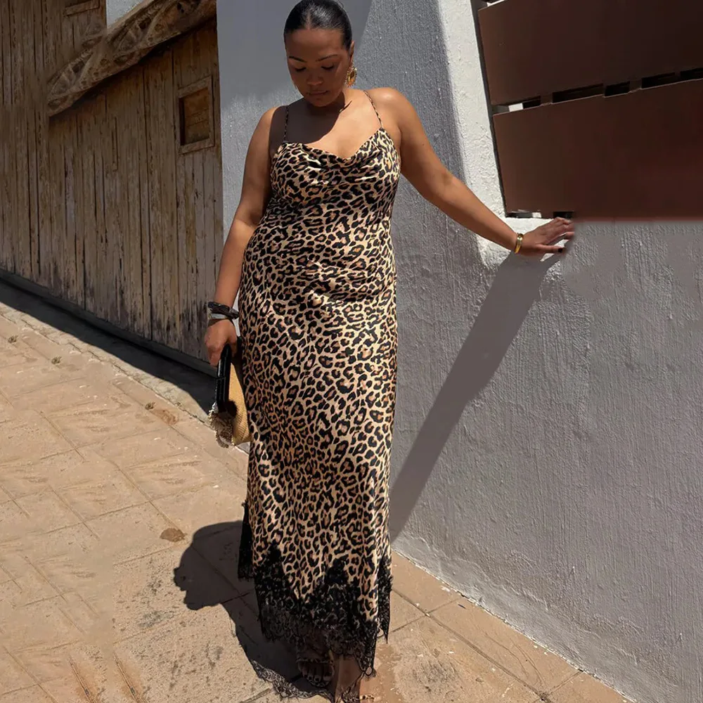 

Женское платье-комбинация YUZHEXI с леопардовым принтом, сексуальное, облегающее, с кружевной отделкой.