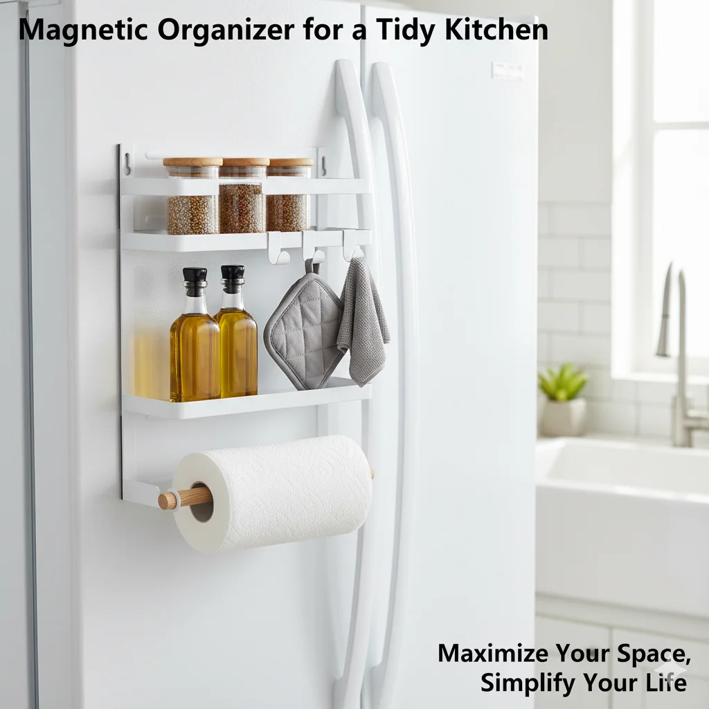 2 Layer Magnetic Kitchen Shelf Wall Mounted Refrigerator Organizer For Seasoning Storage Household Items 4