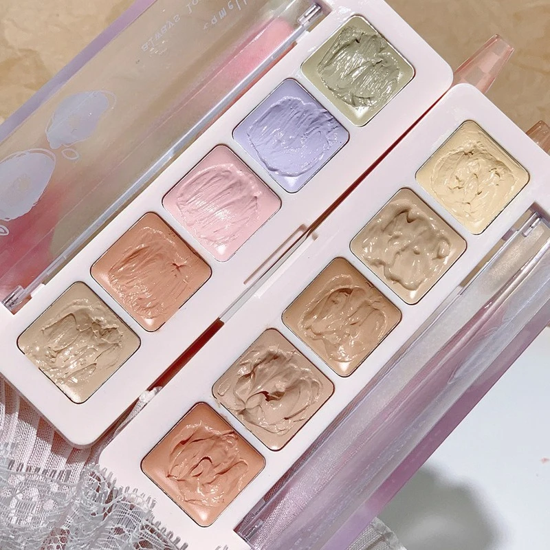 لوحة كونسيلر مرطبة طبيعية بخمسة ألوان كريم وجه غطاء الهالات السوداء حب الشباب ماكياج احترافي مستحضرات التجميل حتى لون البشرة