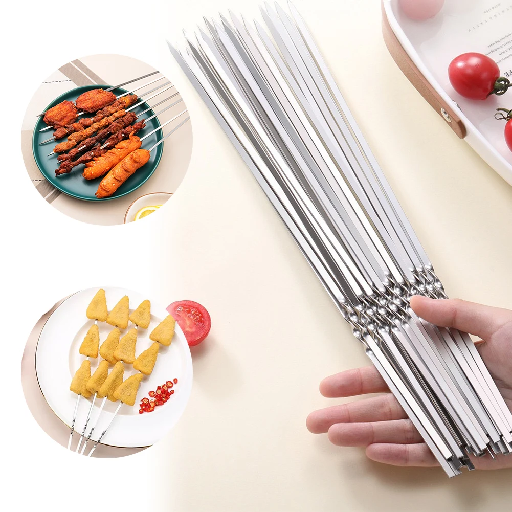 20Pcs Stainless Steel Barbecue Skewer Reusable BBQ Skewers Kebab Iron Stick For Outdoor Camping Picnic Tools Cooking Tools