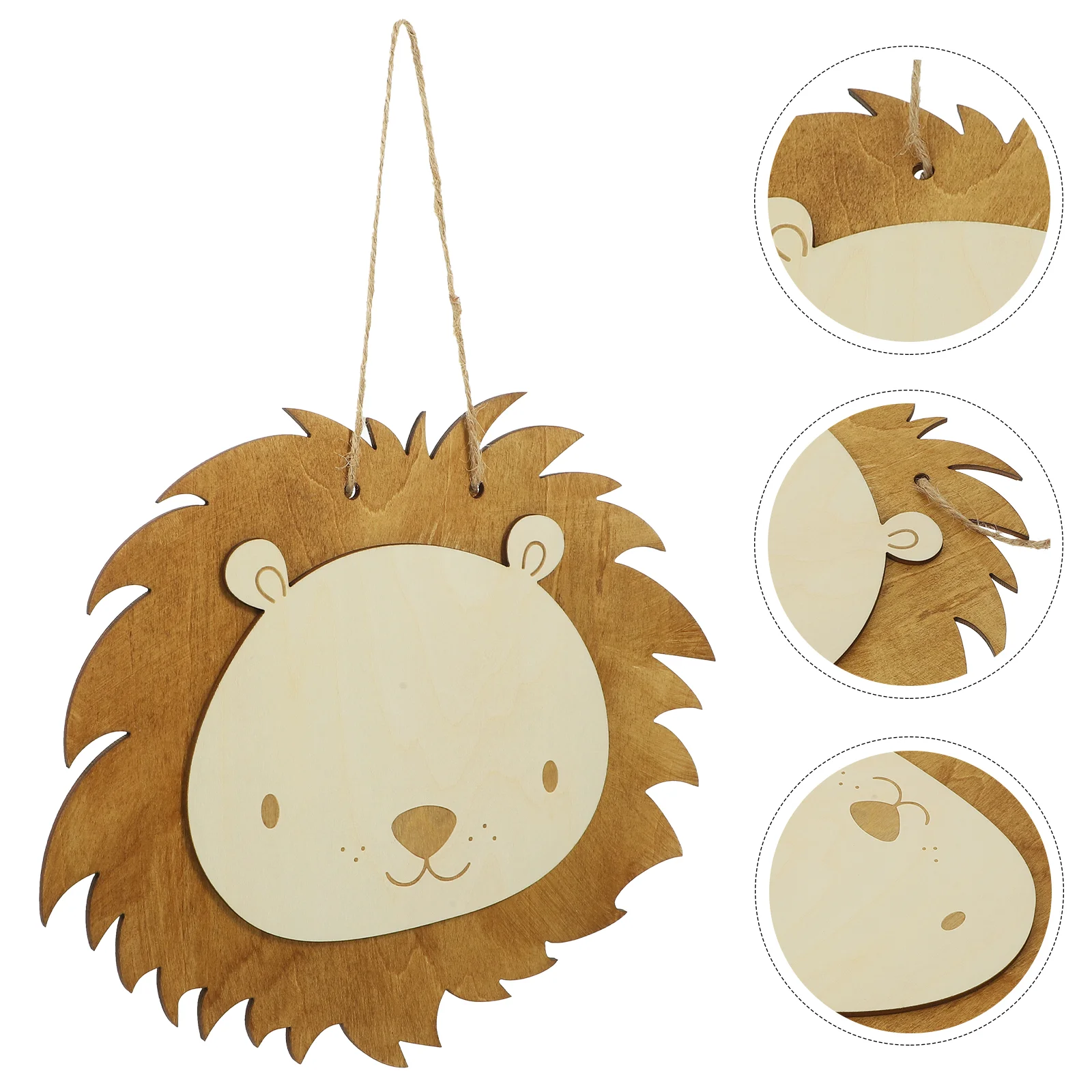 Cartoon Lion Pendant Home Decor Decorative Hanging Ornaments Wall Animal Head Wood Baby Boho