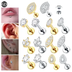 10pcs/lot Titanium Marquise Labret CZ Zircon Ear Tragus Helix Cartilage Flat Back Earring Piercing Internally Thread Lip Jewelry
