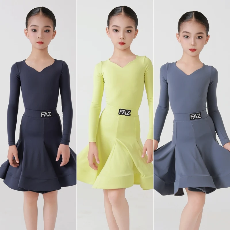 

2025 New Latin Dance Costume Children V-Neck Professional Competition Suit Girls Tango Samba Stage Performance Wear XH2688