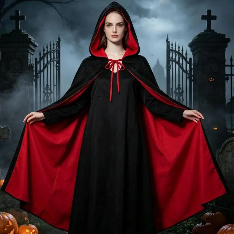 Christmas Halloween Costume Adult Reversible Hooded Cloak Capes for Cosplay Party 6XDA