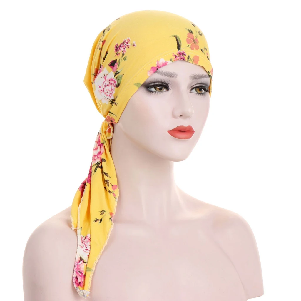 جديد المرأة المسلمة لينة قبعة عمامة Headbands قبل تعادل وشاح الرأس المطبوعة الكيماوي قبعة الحجاب الداخلي إكسسوارات الشعر Turbante Mujer #5