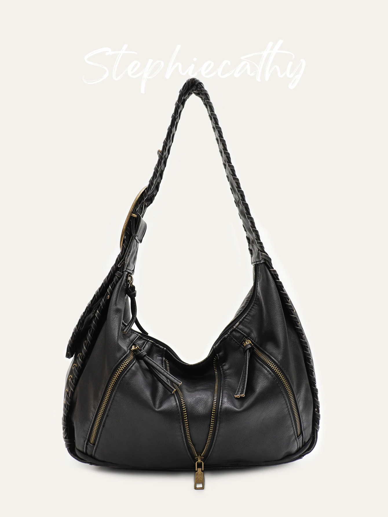 

SC Женская крутая уличная сумка через плечо с широким плетеным ремешком из мытой искусственной кожи Сумка-хобо с несколькими карманами Большой кошелек на каждый день