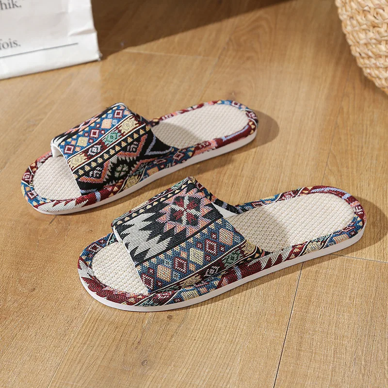Natural Linen Sandals For Women Men Non-Slip Wear-Resistant Casual Flip Flops Candy Color Unisex House Slipper For Spring Summer view 4