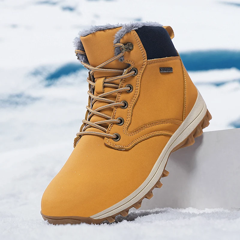 

Winter Outdoor Snow Boots for Men, Fleece-Lined, Thickened, Warm, Waterproof Cotton Boots, High-Top, Large Size Cotton Shoes, Me