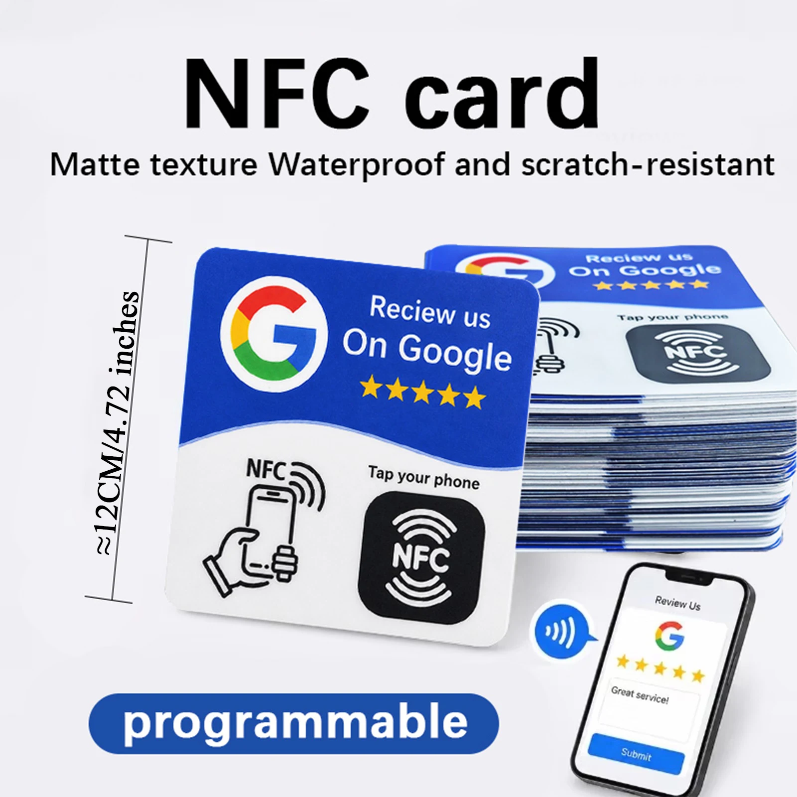 For Google Review NFC Sign Self Adhesive NFC Tap Sticker Matte NFC Plate Business Store Table Window Collect Customer Reviews