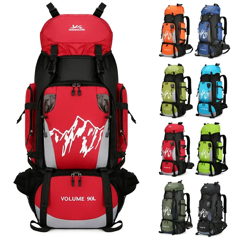 Large Capacity Outdoor Mountaineering BackpackSports 90L Bag Waterproof Hiking Travel Bag Optional Reflective Strip Backpack