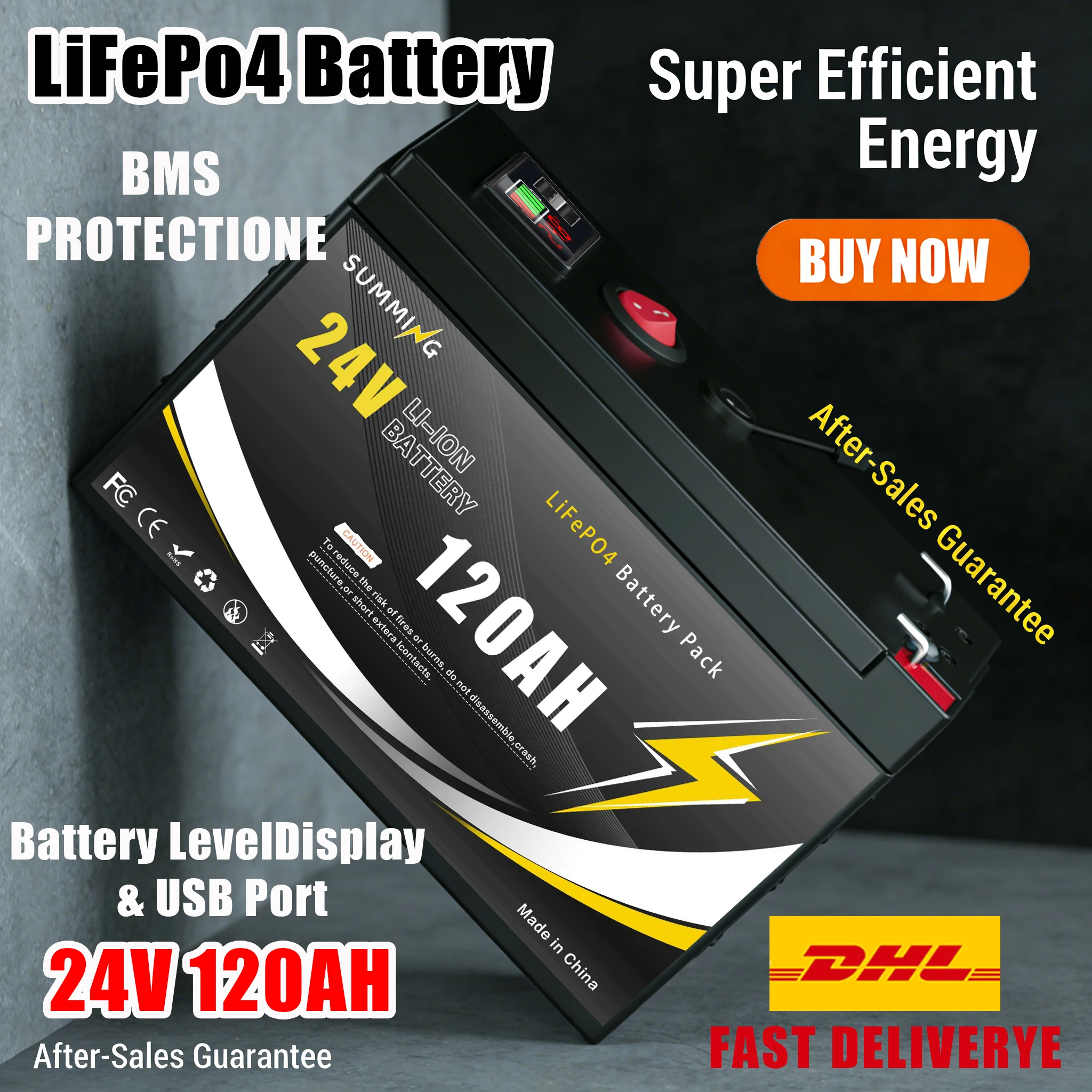 

High Quality LiFePO4Battery 24V 120Ah, Deep Cycle Rechargeablewith BMS for Scooters,Solar Power, Off-Grid,Fish Finder